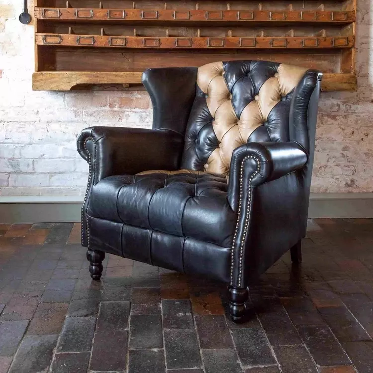 Leather chesterfield deals high back chair